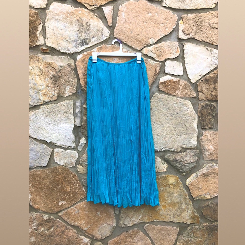 Turquoise Blue Pleated Maxi Skirt